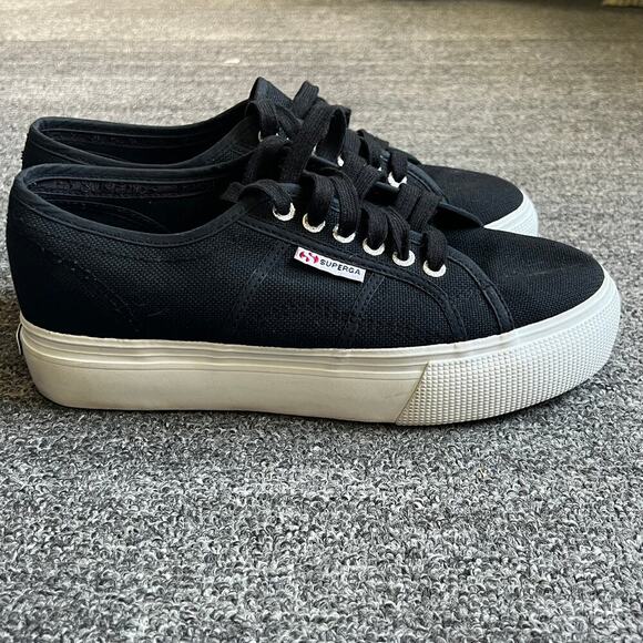 Superga 2790 Platform Sneakers in Black Canvas Women's Sz 10 - Picture 4 of 13